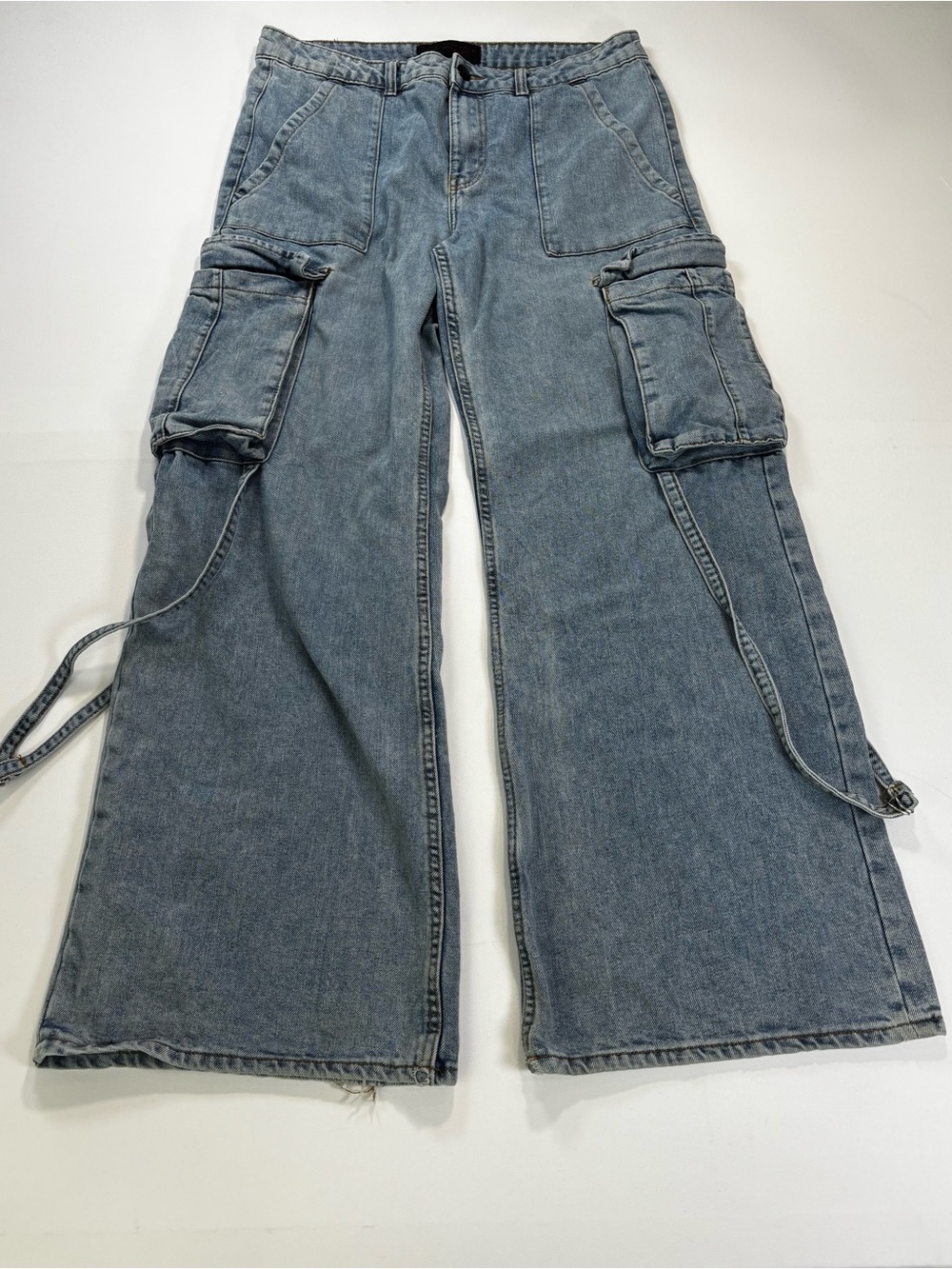 Love For Humanity Wide Leg Cargo Jeans for Women - Light Blue Denim